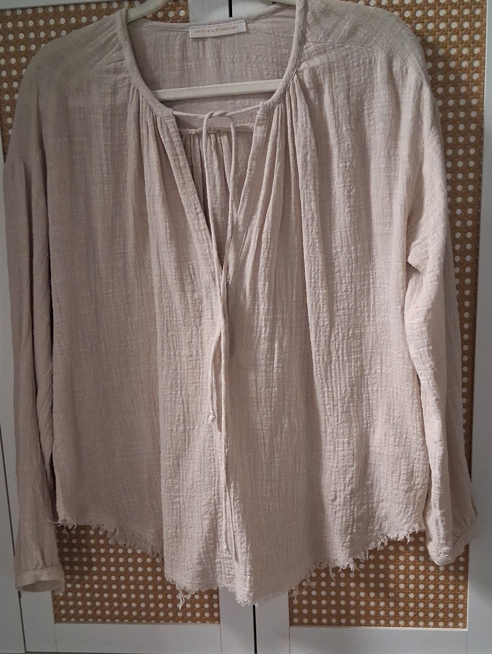 Relaxed Tie-Neck Gauze Blouse - Beige